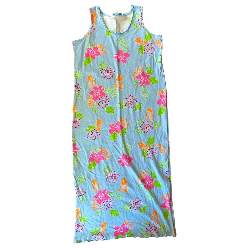 Cotton connection sleeveless light blue maxi floral Hawaii w/slits dress Sz M